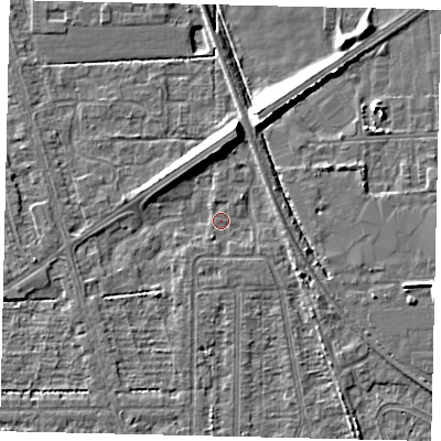 Shaded relief map of the ground around HU55DW, computed from Environment Agency LiDAR. The ground here sits at about 2 m above sea level and falls 9 m across the surrounding 800 m. Surface water reaching this point runs off ground lying to the north, 7.0 m higher.