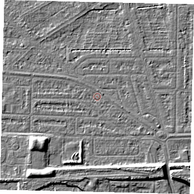 Shaded relief map of the ground around HU55DX, computed from Environment Agency LiDAR. The ground here sits at about 2 m above sea level and falls 8 m across the surrounding 800 m. Surface water reaching this point runs off ground lying to the north, 0.9 m higher.