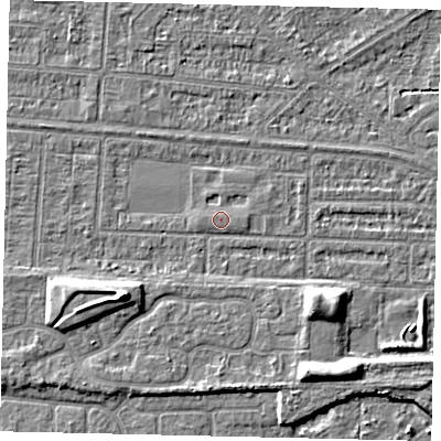 Shaded relief map of the ground around HU55EB, computed from Environment Agency LiDAR. The ground here sits at about 3 m above sea level and falls 7 m across the surrounding 800 m. Surface water reaching this point runs off ground lying to the south-west, 5.9 m higher.