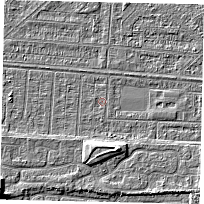 Shaded relief map of the ground around HU55EF, computed from Environment Agency LiDAR. The ground here sits at about 2 m above sea level and falls 6 m across the surrounding 800 m. Surface water reaching this point runs off ground lying to the west-north-west, 0.6 m higher.