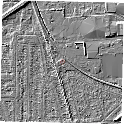 Shaded relief map of the ground around HU55EH, computed from Environment Agency LiDAR. The ground here sits at about 2 m above sea level and falls 7 m across the surrounding 800 m. Surface water reaching this point runs off ground lying to the west, 0.7 m higher.