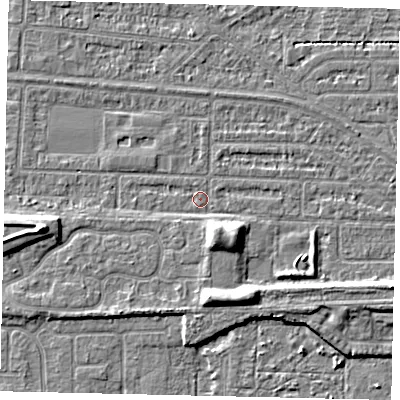 Shaded relief map of the ground around HU55EJ, computed from Environment Agency LiDAR. The ground here sits at about 2 m above sea level and falls 7 m across the surrounding 800 m. Surface water reaching this point runs off ground lying to the south-east, 4.6 m higher.