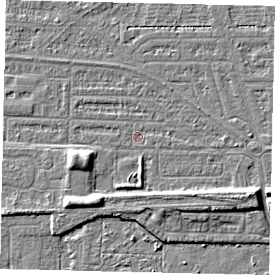 Shaded relief map of the ground around HU55EN, computed from Environment Agency LiDAR. The ground here sits at about 2 m above sea level and falls 8 m across the surrounding 800 m. Surface water reaching this point runs off ground lying to the east-south-east, 6.8 m higher.