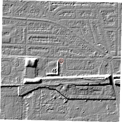 Shaded relief map of the ground around HU55EP, computed from Environment Agency LiDAR. The ground here sits at about 2 m above sea level and falls 8 m across the surrounding 800 m. Surface water reaching this point runs off ground lying to the south-south-west, 2.2 m higher.