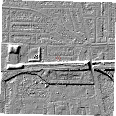 Shaded relief map of the ground around HU55ES, computed from Environment Agency LiDAR. The ground here sits at about 2 m above sea level and falls 7 m across the surrounding 800 m. Surface water reaching this point runs off ground lying to the east-south-east, 6.6 m higher.