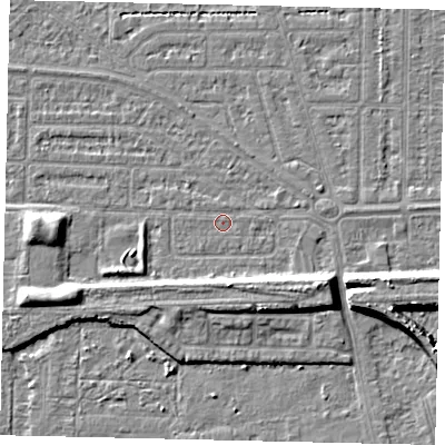 Shaded relief map of the ground around HU55EU, computed from Environment Agency LiDAR. The ground here sits at about 2 m above sea level and falls 8 m across the surrounding 800 m. The ground contributing surface water to this point lies to the south-west.