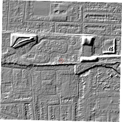Shaded relief map of the ground around HU55FB, computed from Environment Agency LiDAR. The ground here sits at about 3 m above sea level and falls 6 m across the surrounding 800 m. Surface water reaching this point runs off ground lying to the south-east, 1.3 m higher.
