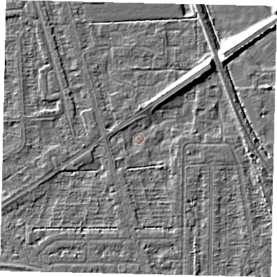 Shaded relief map of the ground around HU55GB, computed from Environment Agency LiDAR. The ground here sits at about 1 m above sea level and falls 9 m across the surrounding 800 m. Surface water reaching this point runs off ground lying to the north-east, 7.0 m higher.