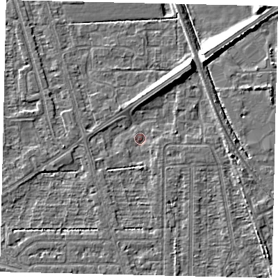Shaded relief map of the ground around HU55GD, computed from Environment Agency LiDAR. The ground here sits at about 1 m above sea level and falls 9 m across the surrounding 800 m. Surface water reaching this point runs off ground lying to the north-east, 7.0 m higher.