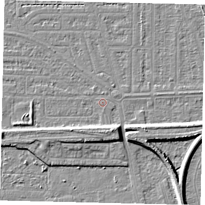 Shaded relief map of the ground around HU55HD, computed from Environment Agency LiDAR. The ground here sits at about 2 m above sea level and falls 8 m across the surrounding 800 m. Surface water reaching this point runs off ground lying to the south-south-east, 6.6 m higher.