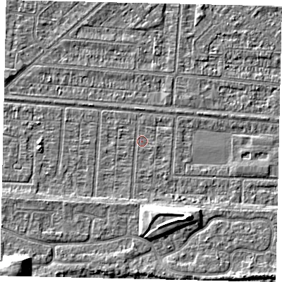 Shaded relief map of the ground around HU55HL, computed from Environment Agency LiDAR. The ground here sits at about 2 m above sea level and falls 9 m across the surrounding 800 m. Surface water reaching this point runs off ground lying to the south, 1.4 m higher.