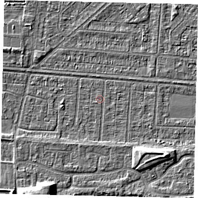Shaded relief map of the ground around HU55HR, computed from Environment Agency LiDAR. The ground here sits at about 2 m above sea level and falls 9 m across the surrounding 800 m. Surface water reaching this point runs off ground lying to the south, 1.2 m higher.