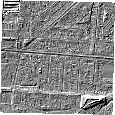 Shaded relief map of the ground around HU55HT, computed from Environment Agency LiDAR. The ground here sits at about 2 m above sea level and falls 6 m across the surrounding 800 m. Surface water reaching this point runs off ground lying to the south-west, 2.2 m higher.