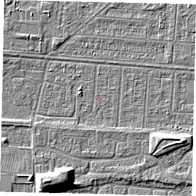 Shaded relief map of the ground around HU55HU, computed from Environment Agency LiDAR. The ground here sits at about 2 m above sea level and falls 9 m across the surrounding 800 m. Surface water reaching this point runs off ground lying to the west-north-west, 2.0 m higher.