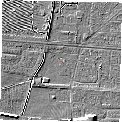 Shaded relief map of the ground around HU55HW, computed from Environment Agency LiDAR. The ground here sits at about 2 m above sea level and falls 10 m across the surrounding 800 m. Surface water reaching this point runs off ground lying to the west-north-west, 3.1 m higher.