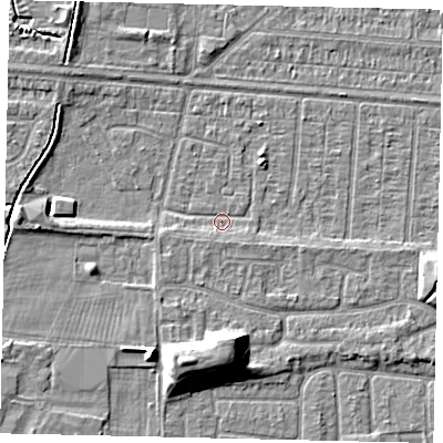 Shaded relief map of the ground around HU55JB, computed from Environment Agency LiDAR. The ground here sits at about 2 m above sea level and falls 9 m across the surrounding 800 m. Surface water reaching this point runs off ground lying to the south-east, 1.4 m higher.