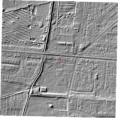 Shaded relief map of the ground around HU55JD, computed from Environment Agency LiDAR. The ground here sits at about 3 m above sea level and falls 5 m across the surrounding 800 m. Surface water reaching this point runs off ground lying to the west-north-west, 1.8 m higher.