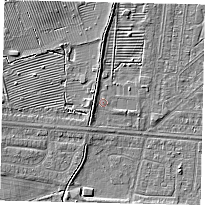 Shaded relief map of the ground around HU55JE, computed from Environment Agency LiDAR. The ground here sits at about 3 m above sea level and falls 5 m across the surrounding 800 m. Surface water reaching this point runs off ground lying to the north-west, 1.6 m higher.