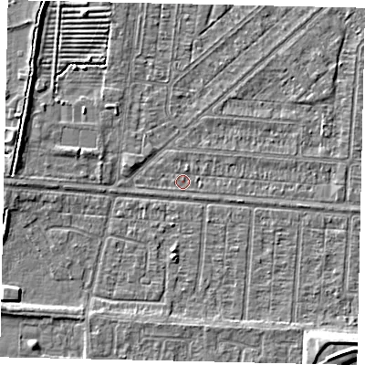 Shaded relief map of the ground around HU55JT, computed from Environment Agency LiDAR. The ground here sits at about 2 m above sea level and falls 5 m across the surrounding 800 m. Surface water reaching this point runs off ground lying to the north-north-east, 0.6 m higher.