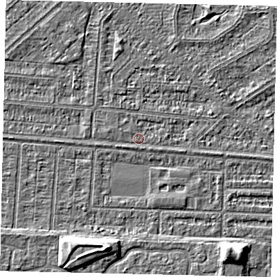 Shaded relief map of the ground around HU55JW, computed from Environment Agency LiDAR. The ground here sits at about 2 m above sea level and falls 6 m across the surrounding 800 m. Surface water reaching this point runs off ground lying to the west-north-west, 0.9 m higher.
