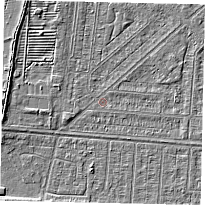 Shaded relief map of the ground around HU55JY, computed from Environment Agency LiDAR. The ground here sits at about 2 m above sea level and falls 4 m across the surrounding 800 m. Surface water reaching this point runs off ground lying to the north-west, 3.8 m higher.
