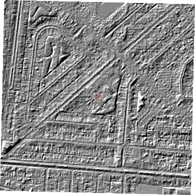 Shaded relief map of the ground around HU55LA, computed from Environment Agency LiDAR. The ground here sits at about 2 m above sea level and falls 2 m across the surrounding 800 m. Surface water reaching this point runs off ground lying to the north-west, 2.0 m higher.