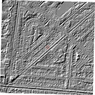 Shaded relief map of the ground around HU55LE, computed from Environment Agency LiDAR. The ground here sits at about 2 m above sea level and falls 3 m across the surrounding 800 m. Surface water reaching this point runs off ground lying to the west-south-west, 0.7 m higher.