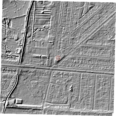 Shaded relief map of the ground around HU55LH, computed from Environment Agency LiDAR. The ground here sits at about 3 m above sea level and falls 4 m across the surrounding 800 m. Surface water reaching this point runs off ground lying to the south, 0.7 m higher.