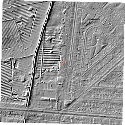 Shaded relief map of the ground around HU55LP, computed from Environment Agency LiDAR. The ground here sits at about 3 m above sea level and falls 5 m across the surrounding 800 m. Surface water reaching this point runs off ground lying to the north-north-west, 4.3 m higher.