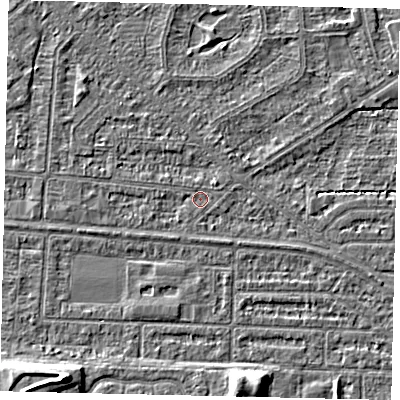 Shaded relief map of the ground around HU55LX, computed from Environment Agency LiDAR. The ground here sits at about 2 m above sea level and falls 7 m across the surrounding 800 m. Surface water reaching this point runs off ground lying to the north-east, 1.2 m higher.
