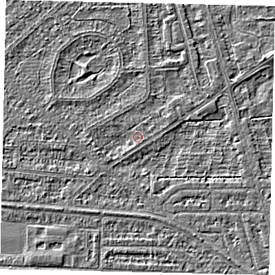 Shaded relief map of the ground around HU55LY, computed from Environment Agency LiDAR. The ground here sits at about 2 m above sea level and falls 2 m across the surrounding 800 m. Surface water reaching this point runs off ground lying to the east-north-east, 1.3 m higher.