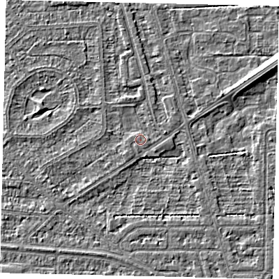 Shaded relief map of the ground around HU55LZ, computed from Environment Agency LiDAR. The ground here sits at about 2 m above sea level and falls 6 m across the surrounding 800 m. Surface water reaching this point runs off ground lying to the east-north-east, 1.0 m higher.