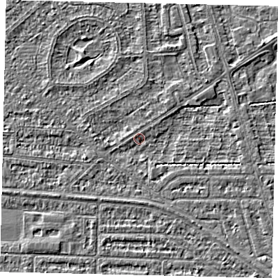 Shaded relief map of the ground around HU55NB, computed from Environment Agency LiDAR. The ground here sits at about 2 m above sea level and falls 3 m across the surrounding 800 m. Surface water reaching this point runs off ground lying to the south-east, 2.0 m higher.