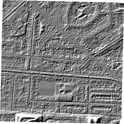 Shaded relief map of the ground around HU55NE, computed from Environment Agency LiDAR. The ground here sits at about 2 m above sea level and falls 7 m across the surrounding 800 m. Surface water reaching this point runs off ground lying to the west-south-west, 0.9 m higher.