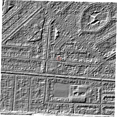Shaded relief map of the ground around HU55NF, computed from Environment Agency LiDAR. The ground here sits at about 2 m above sea level and falls 2 m across the surrounding 800 m. Surface water reaching this point runs off ground lying to the north, 0.7 m higher.