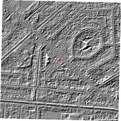 Shaded relief map of the ground around HU55NL, computed from Environment Agency LiDAR. The ground here sits at about 2 m above sea level and falls 2 m across the surrounding 800 m. Surface water reaching this point runs off ground lying to the south-south-east, 0.9 m higher.