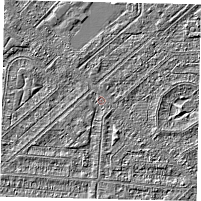 Shaded relief map of the ground around HU55NN, computed from Environment Agency LiDAR. The ground here sits at about 2 m above sea level and falls 2 m across the surrounding 800 m. Surface water reaching this point runs off ground lying to the south-south-west, 0.9 m higher.