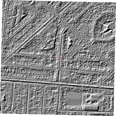 Shaded relief map of the ground around HU55NT, computed from Environment Agency LiDAR. The ground here sits at about 2 m above sea level and falls 3 m across the surrounding 800 m. Surface water reaching this point runs off ground lying to the north-east, 1.3 m higher.