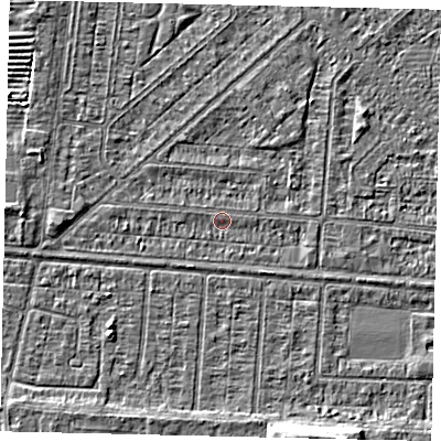 Shaded relief map of the ground around HU55NX, computed from Environment Agency LiDAR. The ground here sits at about 2 m above sea level and falls 5 m across the surrounding 800 m. Surface water reaching this point runs off ground lying to the south-south-west, 0.9 m higher.