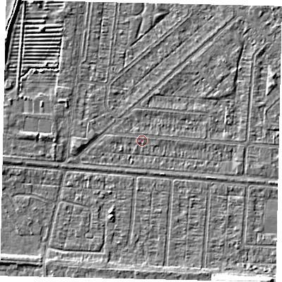 Shaded relief map of the ground around HU55NY, computed from Environment Agency LiDAR. The ground here sits at about 2 m above sea level and falls 4 m across the surrounding 800 m. Surface water reaching this point runs off ground lying to the south-south-east, 0.9 m higher.