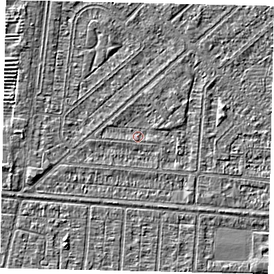 Shaded relief map of the ground around HU55PA, computed from Environment Agency LiDAR. The ground here sits at about 2 m above sea level and falls 3 m across the surrounding 800 m. Surface water reaching this point runs off ground lying to the north-west, 1.9 m higher.