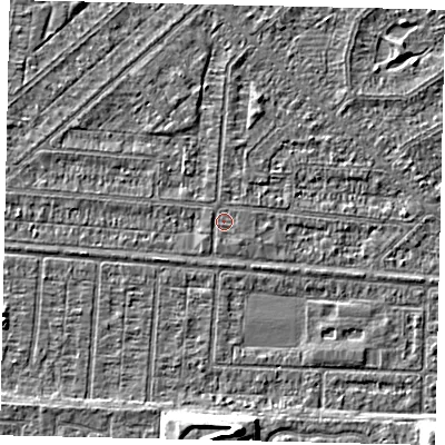 Shaded relief map of the ground around HU55PB, computed from Environment Agency LiDAR. The ground here sits at about 2 m above sea level and falls 6 m across the surrounding 800 m. Surface water reaching this point runs off ground lying to the south-east, 0.7 m higher.