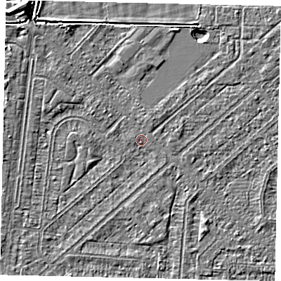 Shaded relief map of the ground around HU55PH, computed from Environment Agency LiDAR. The ground here sits at about 2 m above sea level and falls 5 m across the surrounding 800 m. Surface water reaching this point runs off ground lying to the west-north-west, 1.3 m higher.