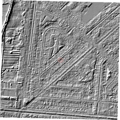 Shaded relief map of the ground around HU55PL, computed from Environment Agency LiDAR. The ground here sits at about 2 m above sea level and falls 5 m across the surrounding 800 m. Surface water reaching this point runs off ground lying to the north-north-west, 2.2 m higher.