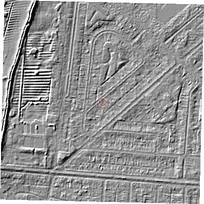 Shaded relief map of the ground around HU55PN, computed from Environment Agency LiDAR. The ground here sits at about 2 m above sea level and falls 4 m across the surrounding 800 m. Surface water reaching this point runs off ground lying to the north-north-west, 2.0 m higher.