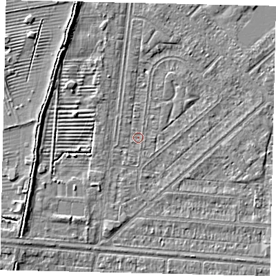 Shaded relief map of the ground around HU55PP, computed from Environment Agency LiDAR. The ground here sits at about 2 m above sea level and falls 4 m across the surrounding 800 m. Surface water reaching this point runs off ground lying to the north-north-west, 1.3 m higher.
