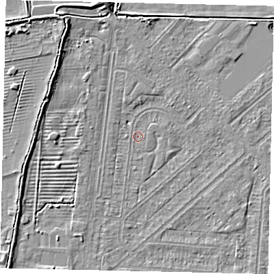 Shaded relief map of the ground around HU55PR, computed from Environment Agency LiDAR. The ground here sits at about 2 m above sea level and falls 6 m across the surrounding 800 m. Surface water reaching this point runs off ground lying to the north-east, 0.6 m higher.