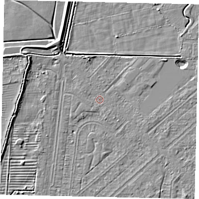 Shaded relief map of the ground around HU55PU, computed from Environment Agency LiDAR. The ground here sits at about 2 m above sea level and falls 6 m across the surrounding 800 m. Surface water reaching this point runs off ground lying to the west, 0.8 m higher.