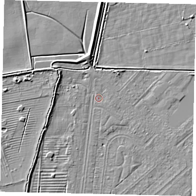 Shaded relief map of the ground around HU55PX, computed from Environment Agency LiDAR. The ground here sits at about 3 m above sea level and falls 6 m across the surrounding 800 m. Surface water reaching this point runs off ground lying to the north-north-west, 0.7 m higher.