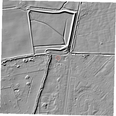 Shaded relief map of the ground around HU55QA, computed from Environment Agency LiDAR. The ground here sits at about 3 m above sea level and falls 7 m across the surrounding 800 m. Surface water reaching this point runs off ground lying to the west-north-west, 3.4 m higher.